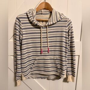 Billabong Blue and Cream Stripes Terry Hoodie Women’s Medium Skate Surf Beach